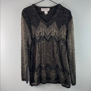 Norton McNaughton Black and Gold Knit Sweater Size S